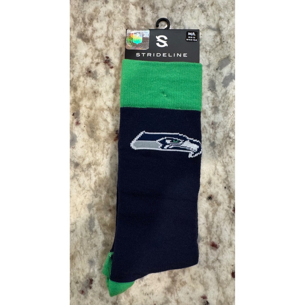 Strideline NFL Seattle Seahawks Business Knit Crew Socks Navy Green M/L NEW